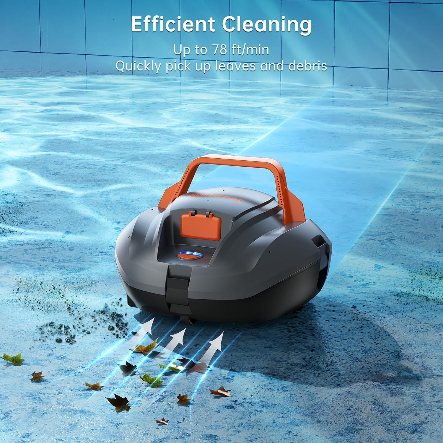 CoasTeering Pool Robot, 100 Minutes Strong Cleaning Power, Pool Vacuum Cleaner Battery with Dual Drive Motors, Self-Parking, One-Touch Start, Wireless Pool Robot for Pools up to 80 m² Floor Area