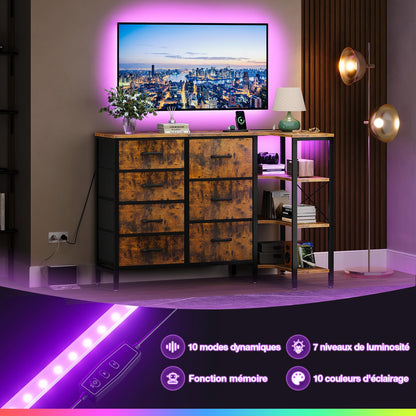 Comoda coltar Coleshome cu 7 sertare textile, LED si prize USBAC