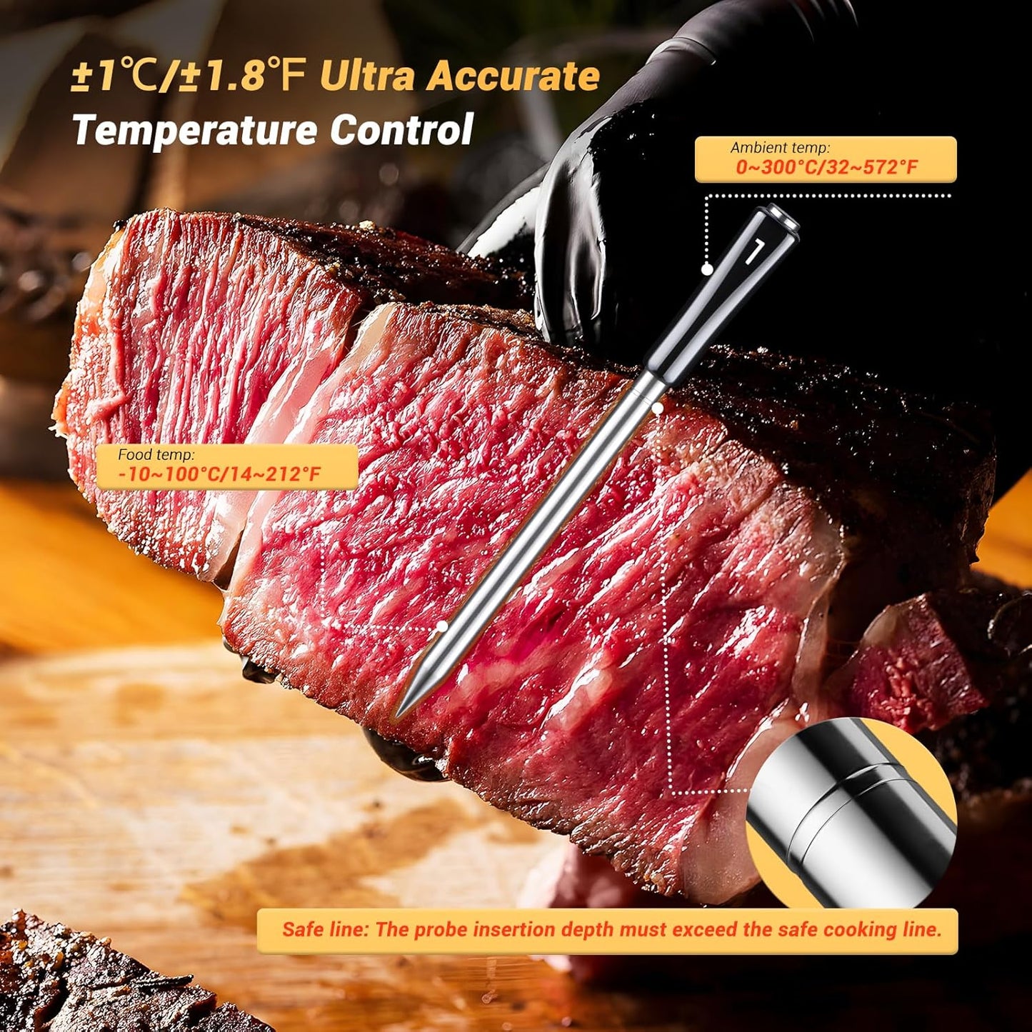 Inkbird INT-14-BW Meat Thermometer Wireless, Smart Grill Thermometer WiFi 2.4G and Bluetooth 5.4 Signal 91 m, Oven Thermometer for Oven, Grill, Smoker, Rotisserie Airfryer Oven