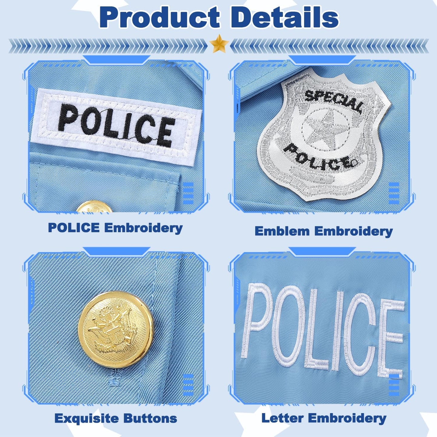 Cop Costume for Kids Girls Police Officer Costume Dress with Hat Toddler Halloween Costume Outfit Set with Stuff Toy