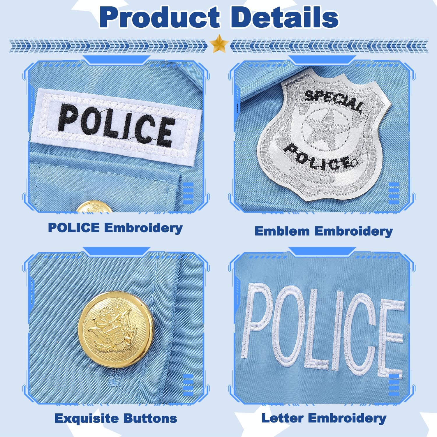 Cop Costume for Kids Girls Police Officer Costume Dress with Hat Toddler Halloween Costume Outfit Set with Stuff Toy