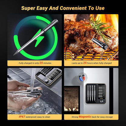 Inkbird INT-14-BW Meat Thermometer Wireless, Smart Grill Thermometer WiFi 2.4G and Bluetooth 5.4 Signal 91 m, Oven Thermometer for Oven, Grill, Smoker, Rotisserie Airfryer Oven