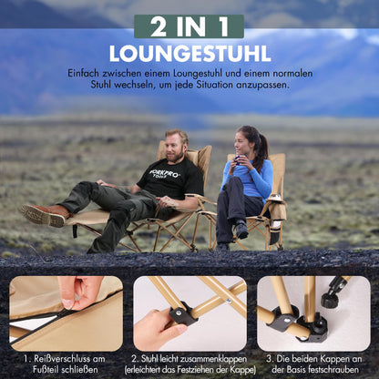 Scaun camping VILLEY pliabil cu suport picioare 150 kg kaki