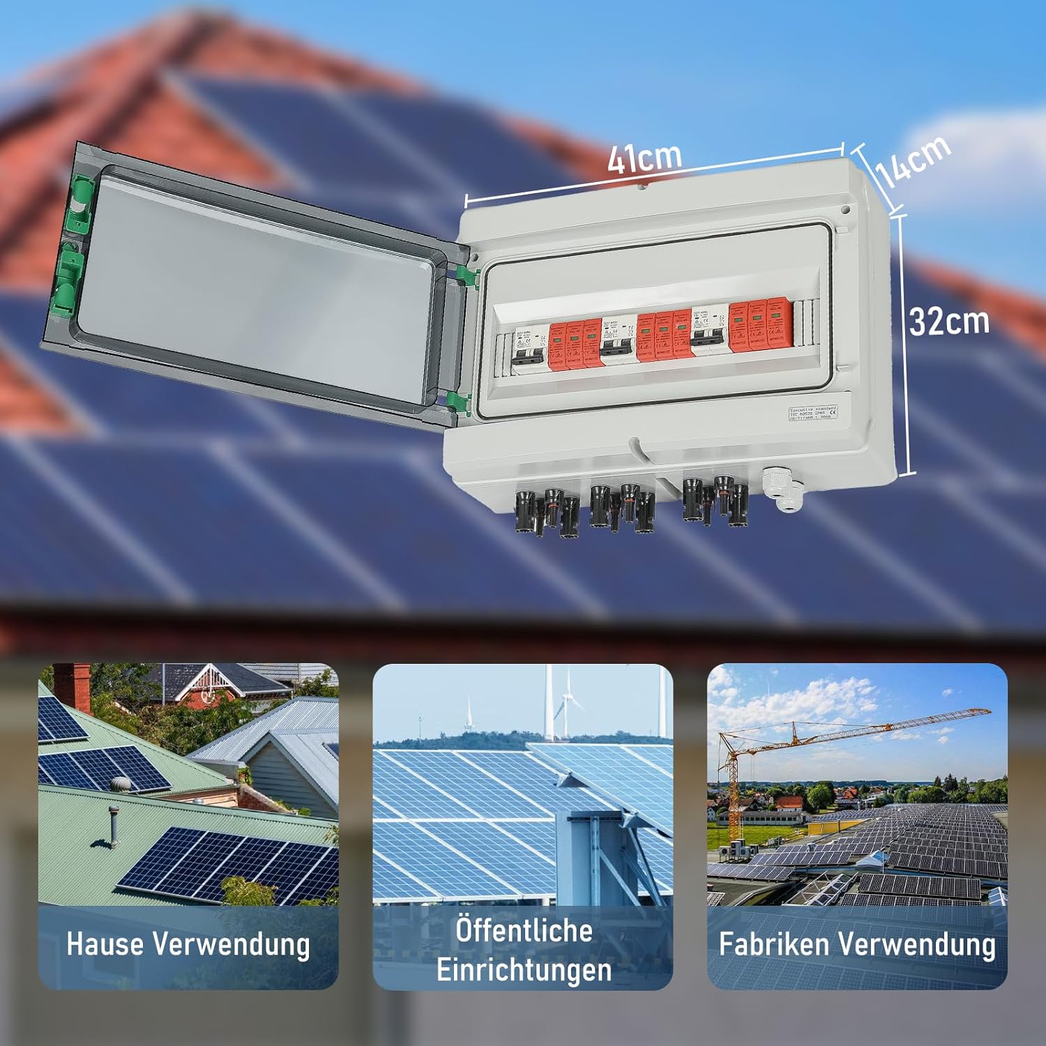 SROCHN Surge Protection PV DC 32A 1000V Lightning Protection Circuit Breaker IP65 Waterproof 3 Strings 18 Modules Solar PV Connection Box