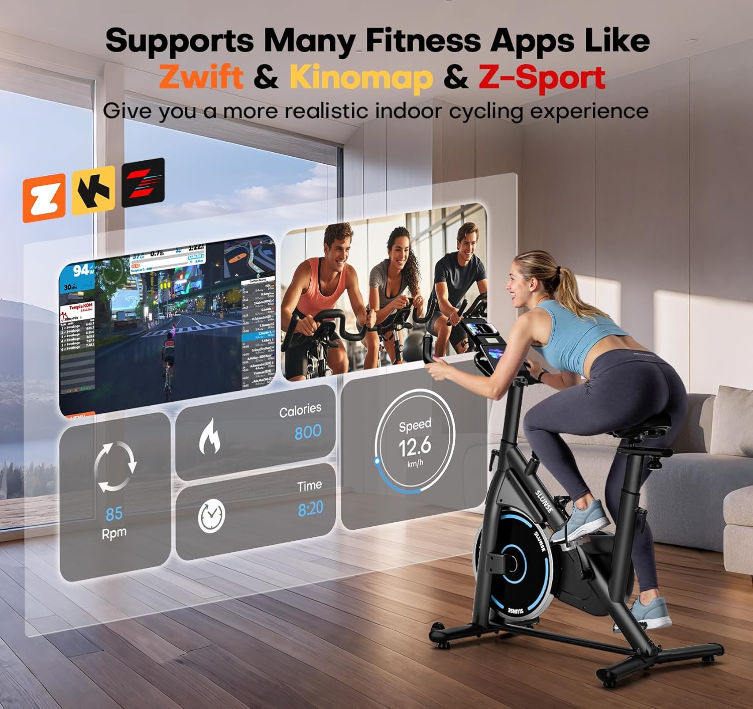 Exercise Bike, Adjustable Magnetic Resistance Spin Bikes Equipment for Home Use, Stationary Bike App Compatible with Digital Monitor, Upgraded Seat Cushion, 180KG Weight Capacity