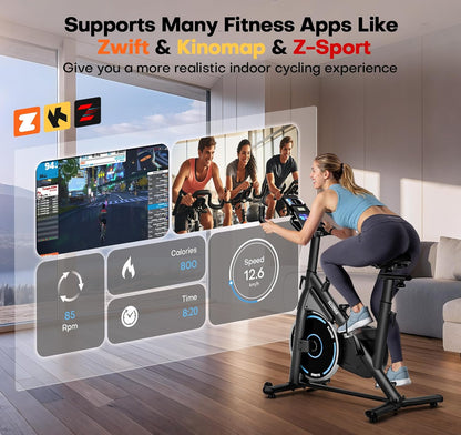 Exercise Bike, Adjustable Magnetic Resistance Spin Bikes Equipment for Home Use, Stationary Bike App Compatible with Digital Monitor, Upgraded Seat Cushion, 180KG Weight Capacity