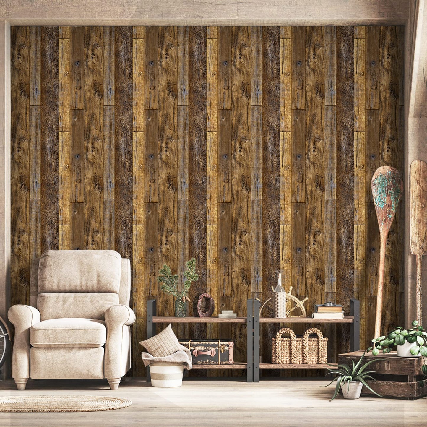 Tapet autoadeziv Abyssaly Wood Panel Wallpaper 90x300 cm impermeabil
