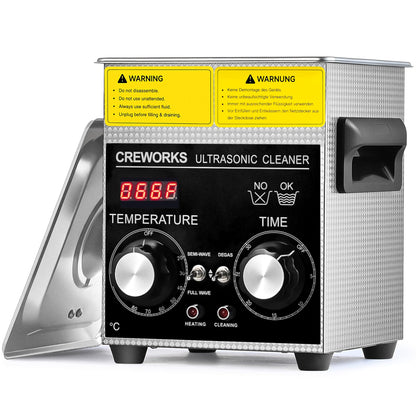 CREWORKS Ultrasonic Cleaning Device Stainless Steel 1.3 L Ultrasonic Cleaner with Heating Timer Ultrasonic Cleaner for Dentures Jewellery Glasses Watches Glasses Ultrasonic Cleaning Device with