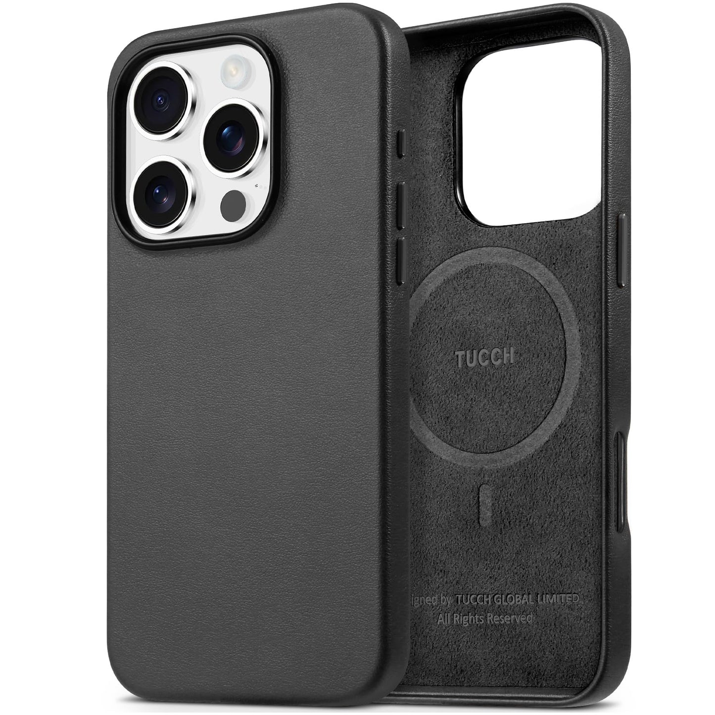 TUCCH Case for iPhone 16, [Magnetic Wireless Charging] Anti-Slip PU Leather Shockproof Phone Case, Slim Anti-Fingerprint Lightweight Protective Back Cover Compatible with iPhone 16 6.1" 2024, Black