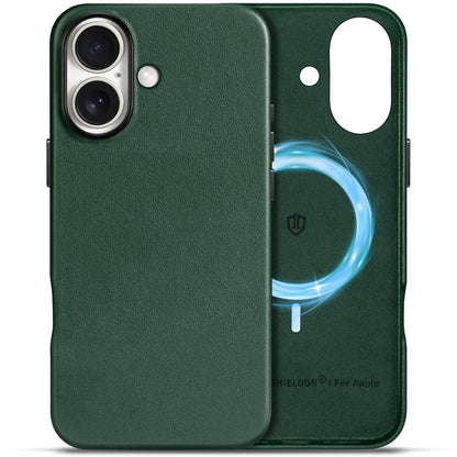 SHIELDON Case for iPhone 16 Pro 6.3" 2024, Genuine Leather, Magnetic Wireless Charging, Slim Fit, Non-Slip, Metal Button, Shockproof Protective Case Compatible with iPhone 16 Pro - Nappa Saddle Brown
