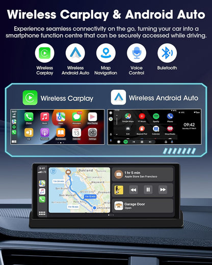 Navigatie Auto 10.26 inch cu Apple CarPlay si Android Auto, Ecran Multimedia Masina cu GPS, Bluetooth, Wi-Fi, Control Vocal Siri/Google, Montaj cu Suport Baza, Actualizare OTA – Model 2025