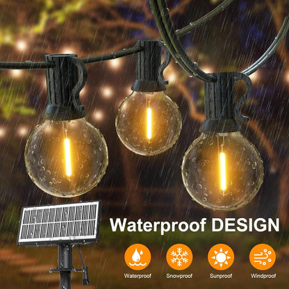 Solar Fairy Lights Outdoor, 30.6 m Fairy Lights Bulbs Outdoor 50 + 2 LEDs G40 Bulbs, Waterproof 4 Mode Solar Garden Garland Lights for Patio, Backyard, Balcony, Party (USB Powered)