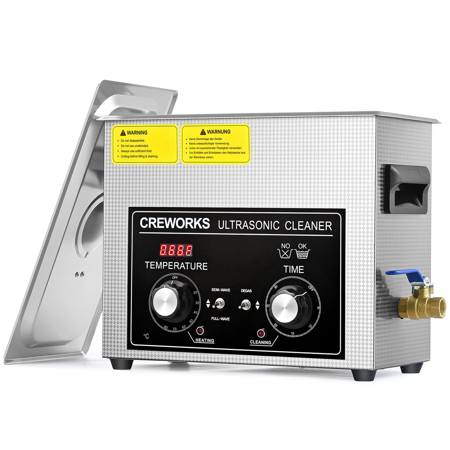 CREWORKS Ultrasonic Cleaning Device Stainless Steel 1.3 L Ultrasonic Cleaner with Heating Timer Ultrasonic Cleaner for Dentures Jewellery Glasses Watches Glasses Ultrasonic Cleaning Device with