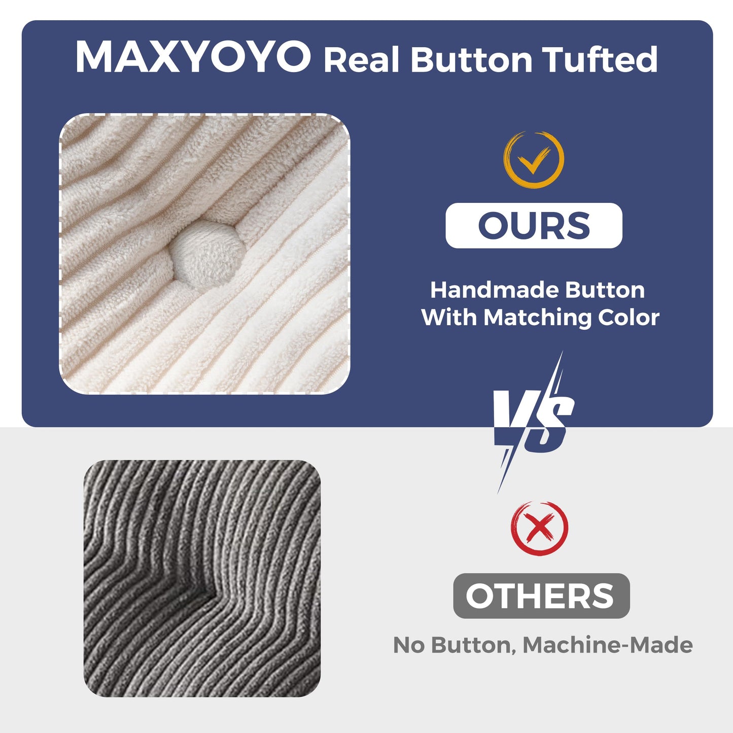 Canapea MAXYOYO 3 Seater Corduroy 190 cm, cu brate si tufting