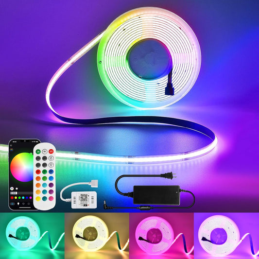 INDARUN RGBW Cob Led Strip Light 10m, 24V 8A 10m RGBW WiFi Led Strip Set with APP & Remote Control, 672LEDs/Meter Led Tape Light Kit for Home Decoration, Compatible with Alexa/Google Home