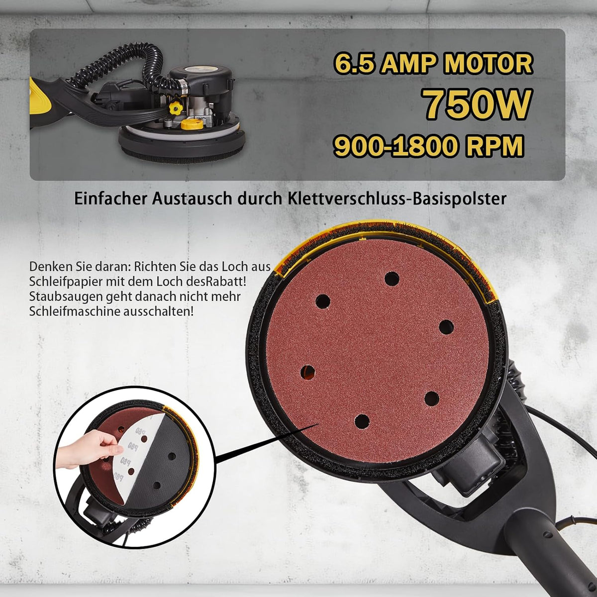Slefuitor telescopic pentru gips-carton CUBEWAY, 750 W, cu aspirare praf, LED, 215 mm, galben