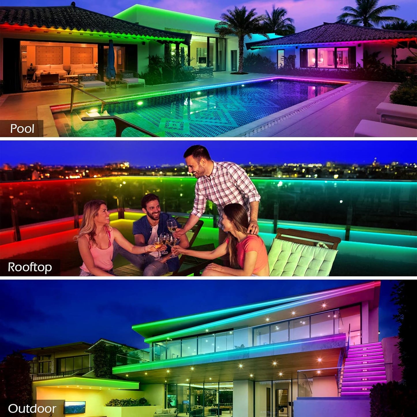 AILBTON 18M Outdoor LED Strip Light Waterproof ip68,Exterior RGB LED Tape Light with App/Remote Control for Music Sync,Balcony,Deck,Rooftop,Eave,Garden,Pool