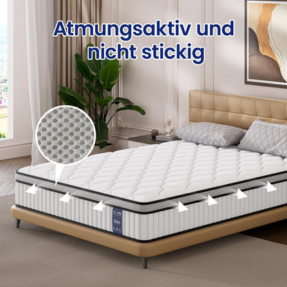 Saltea cu arcuri individuale BedStory 160x200 cm, 26 cm grosime, ortopedica, fermitate H3/H4, alba