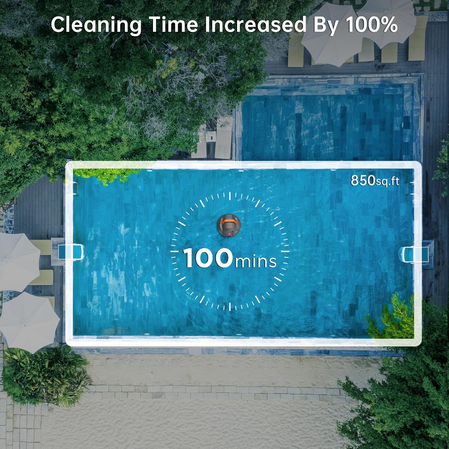 CoasTeering Pool Robot, 100 Minutes Strong Cleaning Power, Pool Vacuum Cleaner Battery with Dual Drive Motors, Self-Parking, One-Touch Start, Wireless Pool Robot for Pools up to 80 m² Floor Area