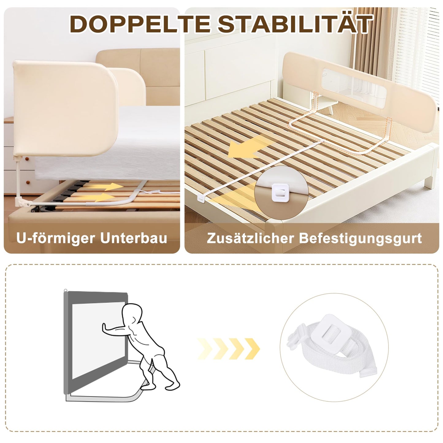 Protectie pat BabyAlly TA12-G 2 in 1 pliabila 185 cm crem
