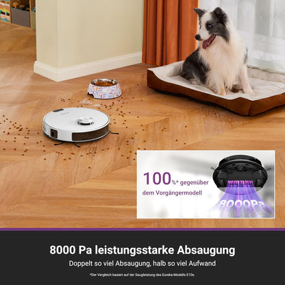 Aspirator robot EUREKA E20 Plus cu statie de golire fara sac, 8000 Pa, alb