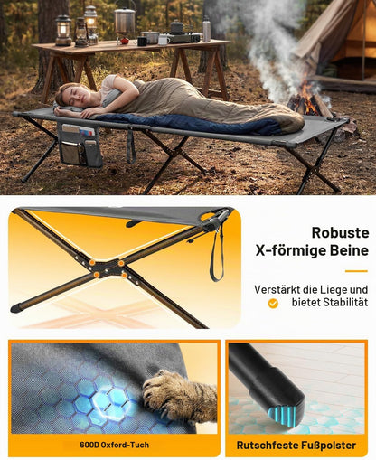Pat pliabil de camping Sportneer cu saltea, 199 x 73 cm, gri