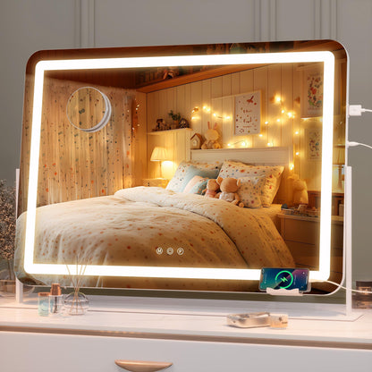 Oglinda cosmetica Hasipu 55x45 cm LED 10x, 3 temperaturi lumina