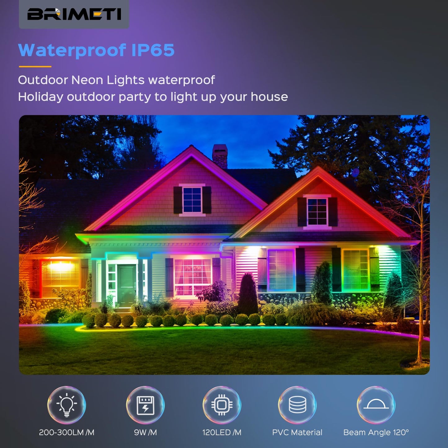 Banda LED BRIMETI 10 m RGBIC Neon IP65 cu control app si telecomanda