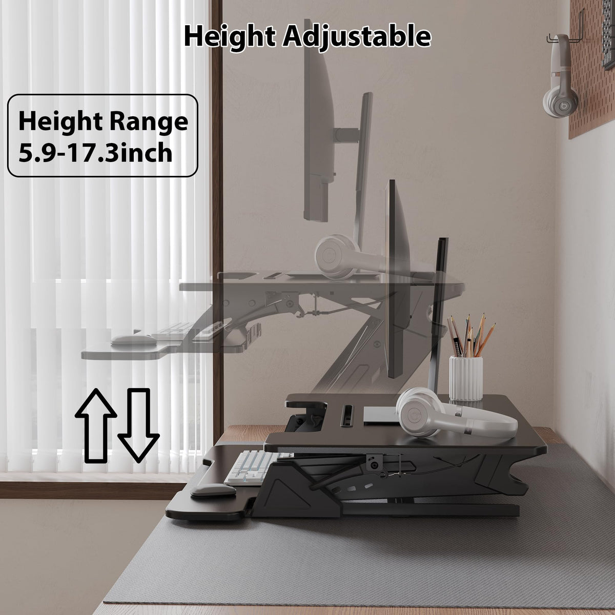 Birou reglabil BONTEC Standing Desk Converter 42 inch, negru