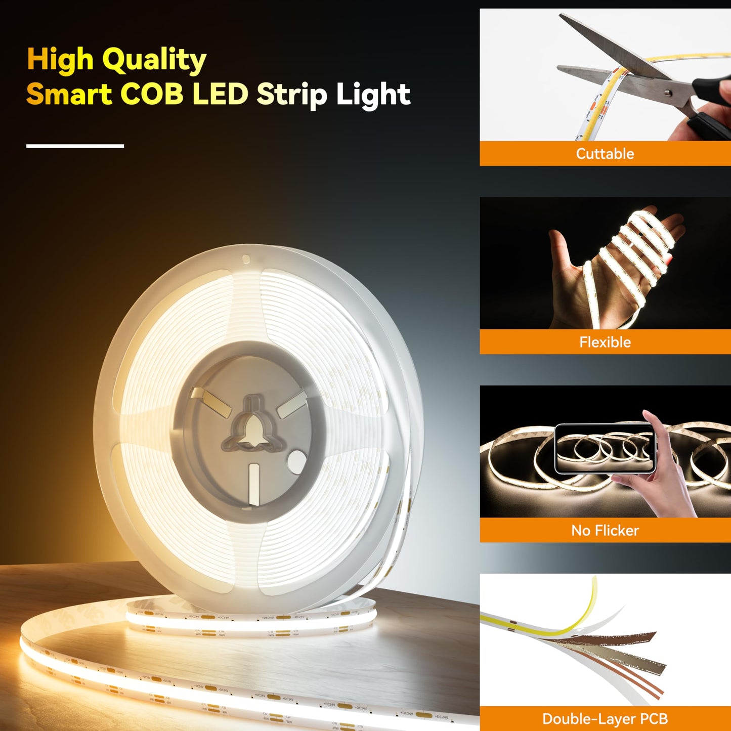 Banda LED smart PAUTIX Tunable White COB 24V dimabila Wi-Fi