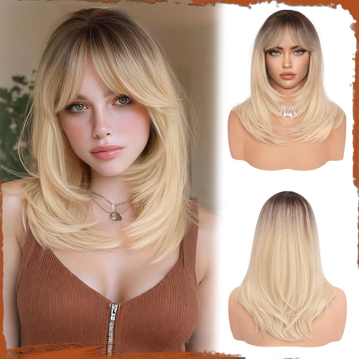 Peruca Sofeiyan Long Straight Wig 40 cm Negru Natural cu Breton