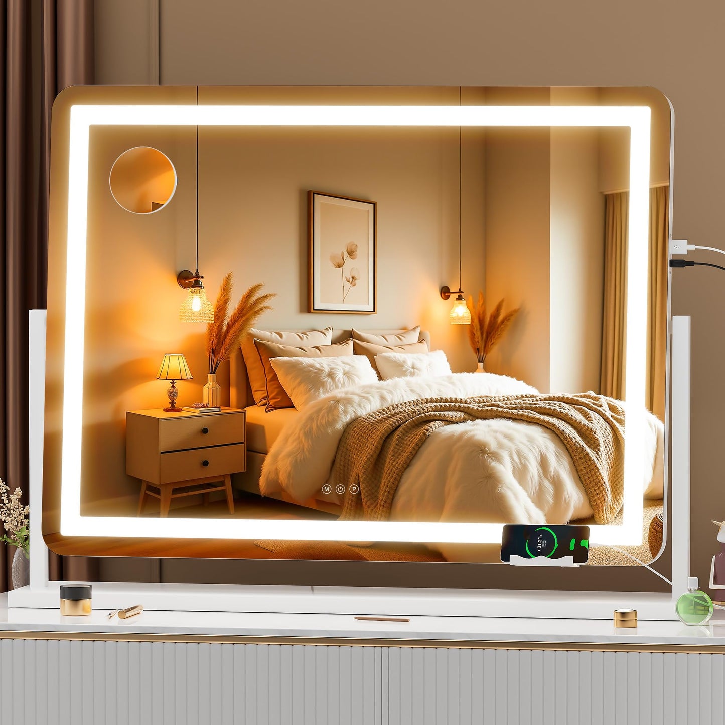 Oglinda cosmetica Hasipu 55x45 cm LED 10x, 3 temperaturi lumina