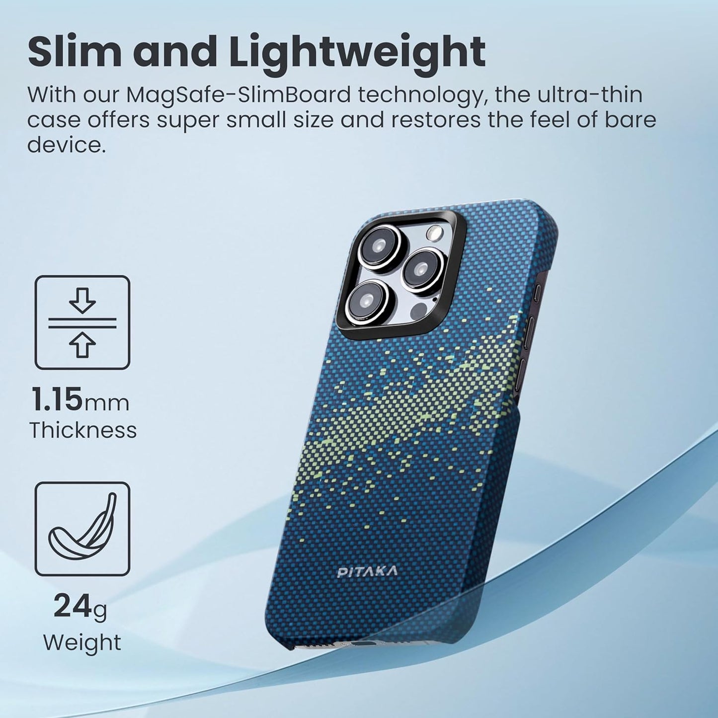 PITAKA Case Compatible with iPhone 15 Plus Aramid Fibre Ultra Thin Magnetic Protective Case with 3D Texture Feel Scratch-Resistant [MagEZ Case 4] Milky Way Galaxy