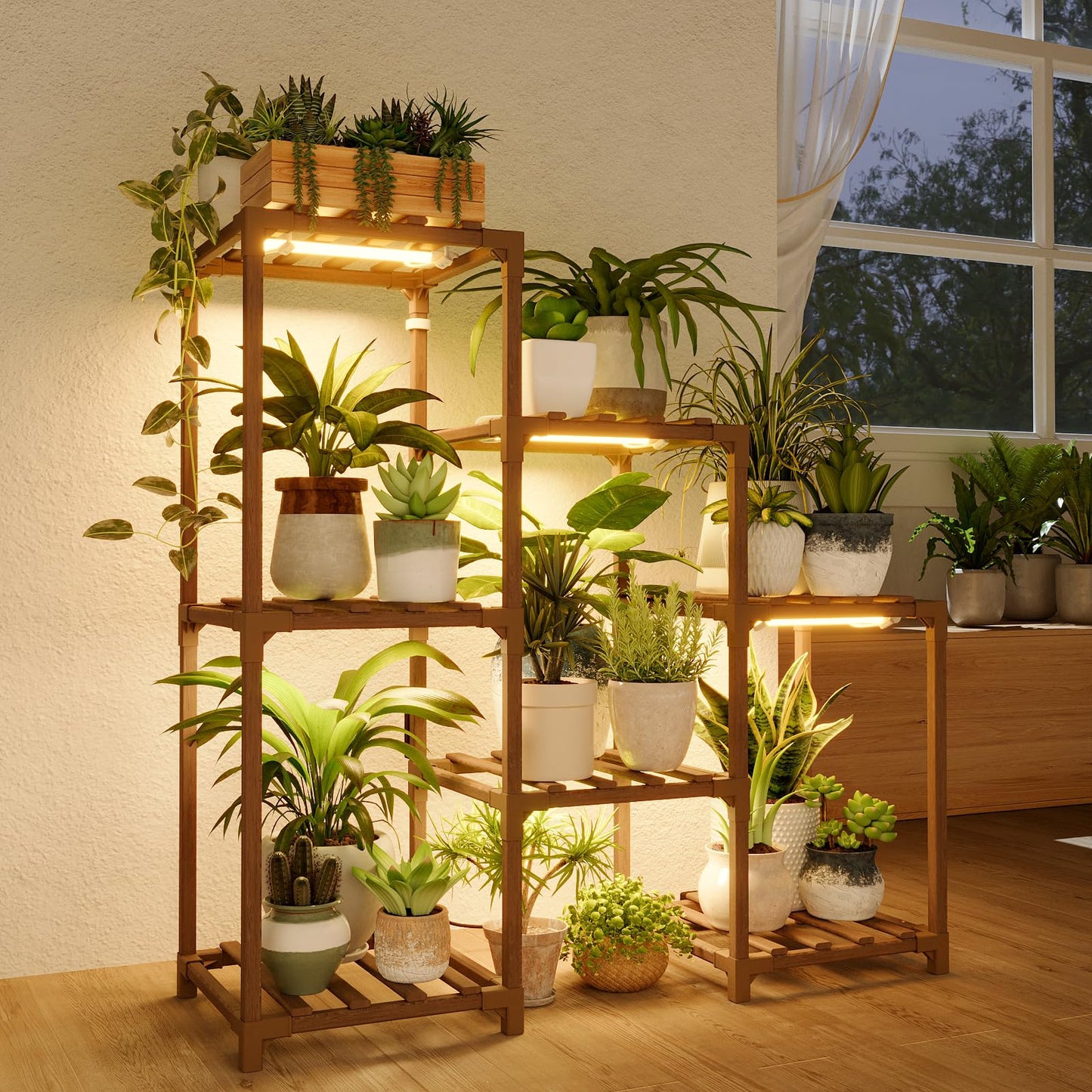Suport plante Bamworld 7 niveluri lemn bambus pentru interior exterior