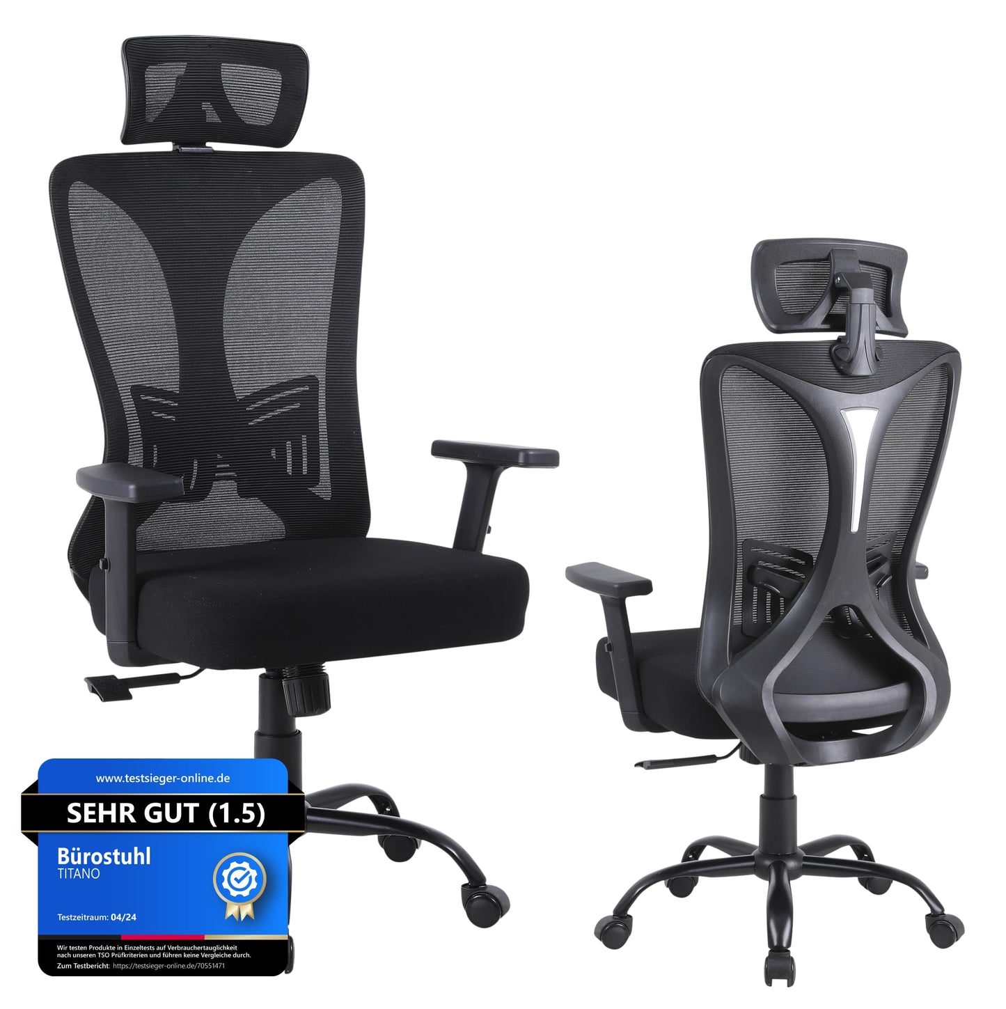 Titano FRANKFURT Scaun ergonomic de birou, sezut capitonat piele, structura ranforsata cu otel, roti 360, negru