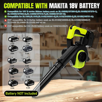 Cordless Leaf Blower/Vacuum Cleaner Compatible with Makita 21 V Battery, 336 W Battery Leaf Vacuum Cleaner with Dust Bag, Leaf Blowing and Vacuuming, 2-in-1 Function for Lawn Care (Without Battery)