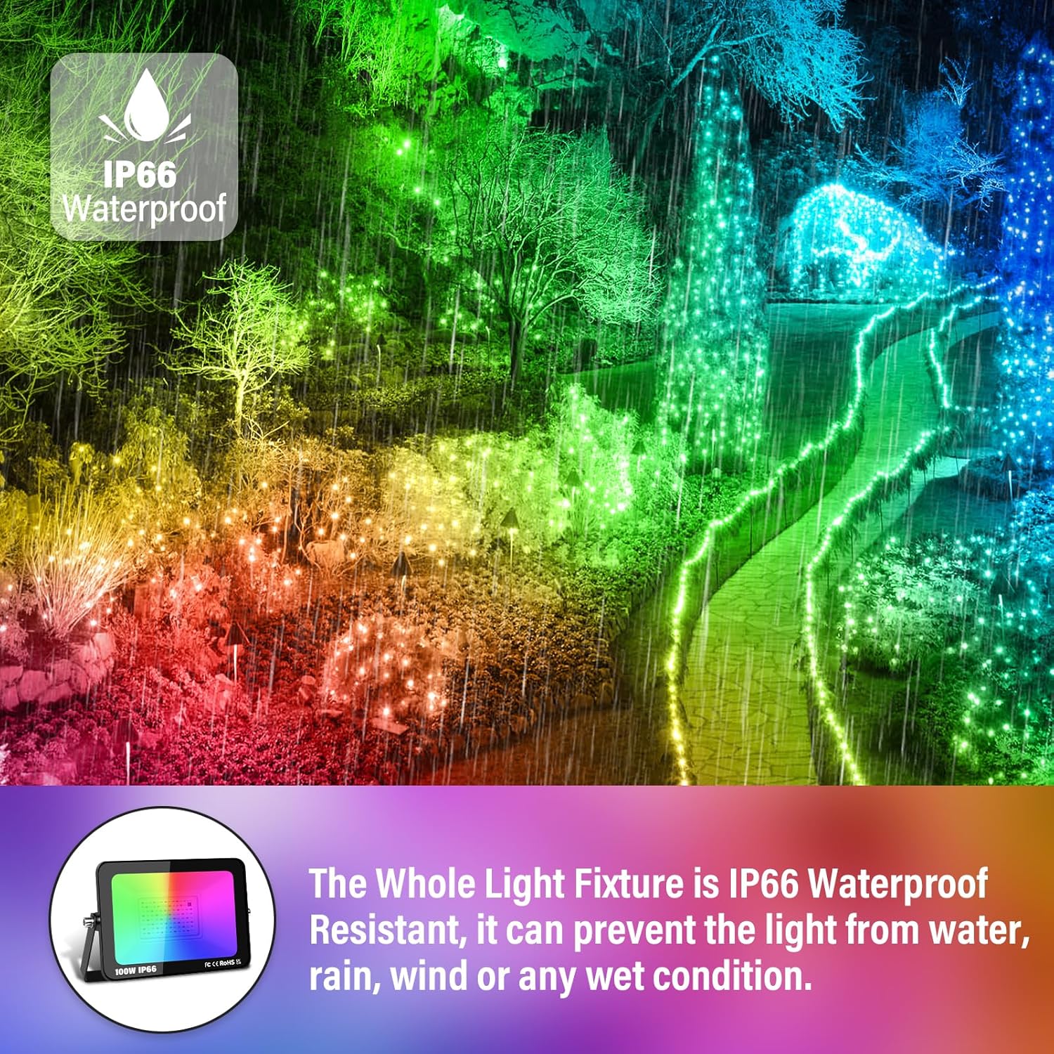 RIGIDON 2 Pack RGB Spotlight 100 W 10000 LM RGB LED Spotlight with Remote Control 16 Colours 4 Modes IP66 Waterproof RGBW Colour Changing Floodlight Outdoor for Party Garden Tree Landscape Disco