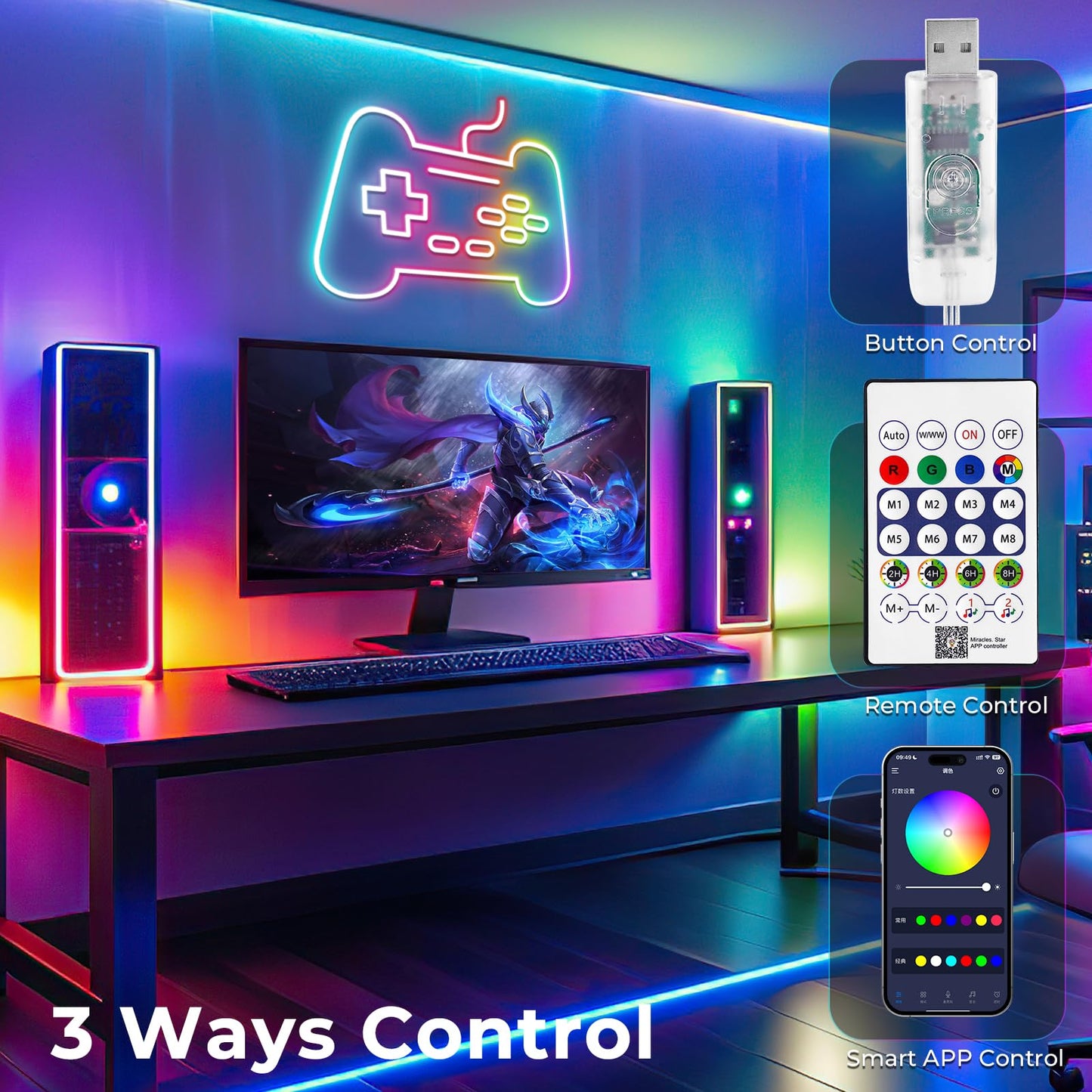 Banda LED BERIXDEEP RGB IC 3m 5V USB App Control IP65