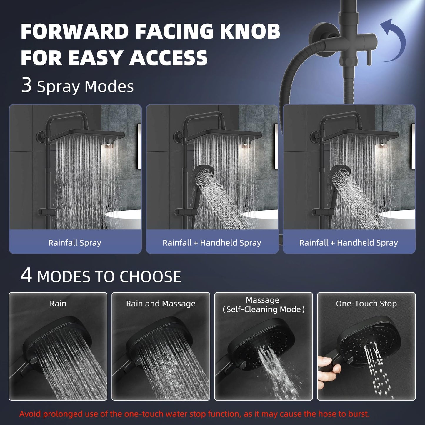 Dus Hibbent Self-Cleaning Rainfall Shower Kit 30cm 4 moduri
