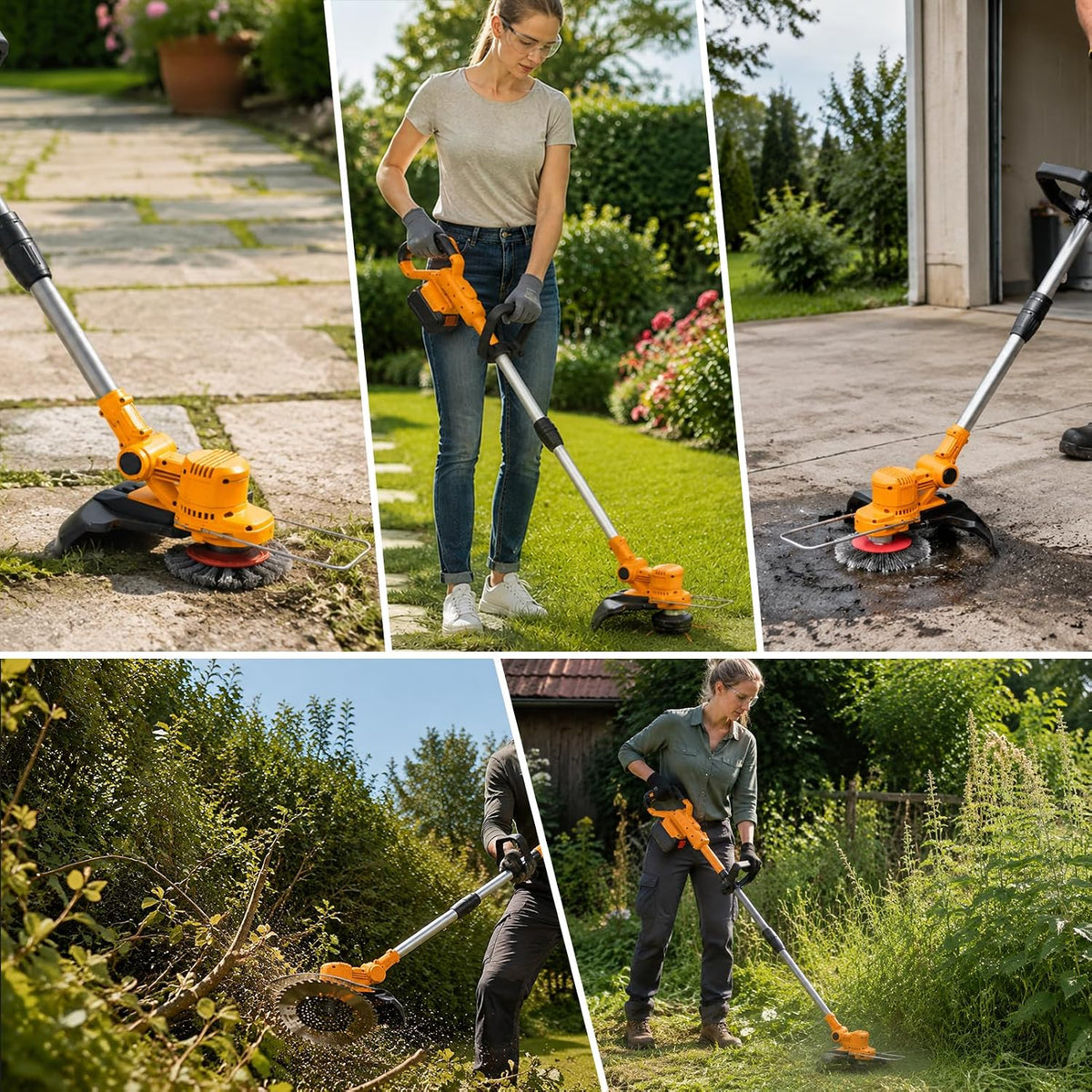 Motocoasa electrica YUIOIBUC 21V cu 2 baterii 4.0 Ah pentru gradina Portocaliu