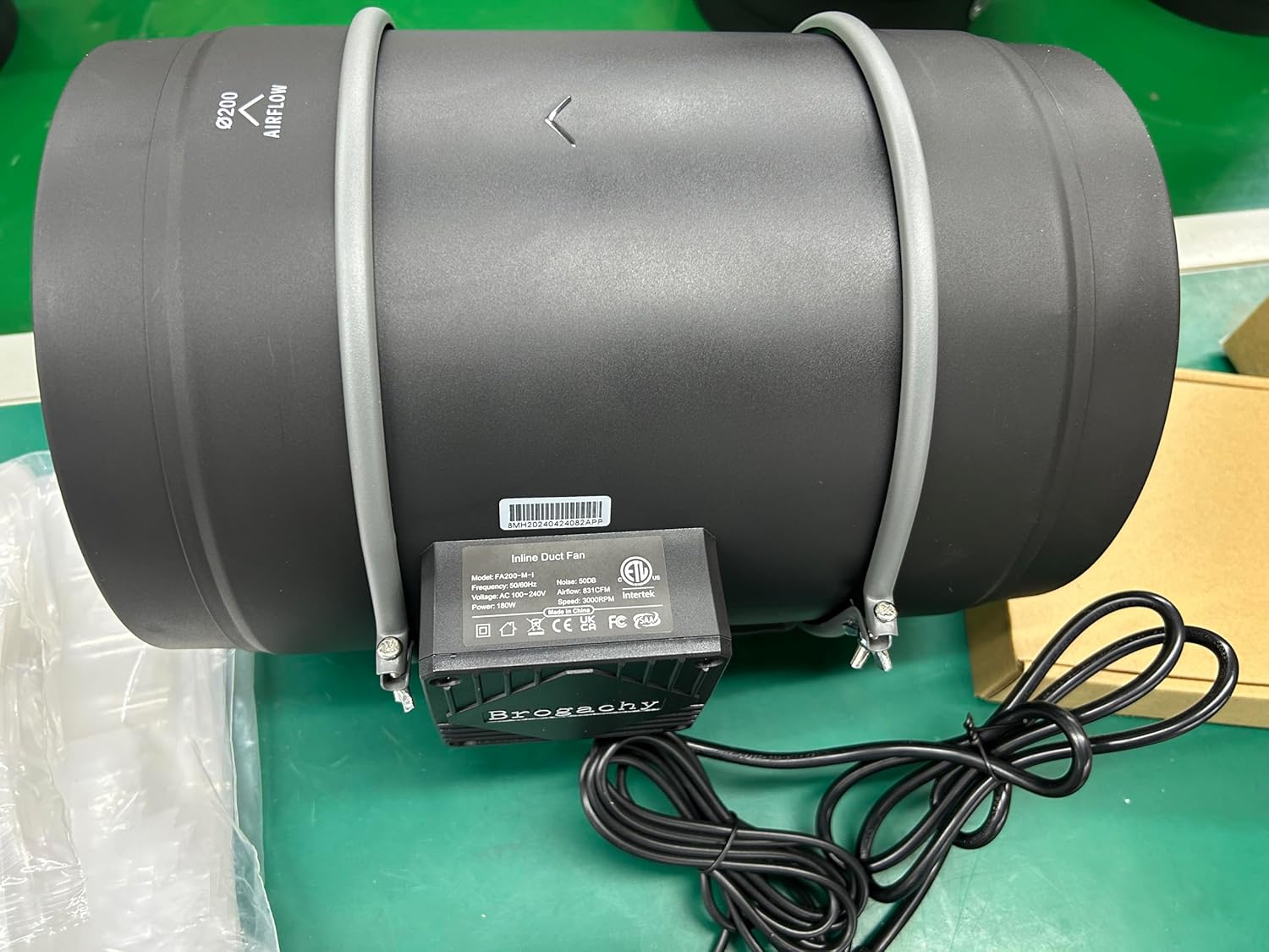 Brogachy 200mm intelligent Inline Duct Fan with Wifi App,Three-phase motor(UK plug) Quiet Exhaust Fan 1413 m³/h,8 Inch Inline Fan for Growth Tent, Hydroponics, Home Use, Ventilation and Exhaust Fan.