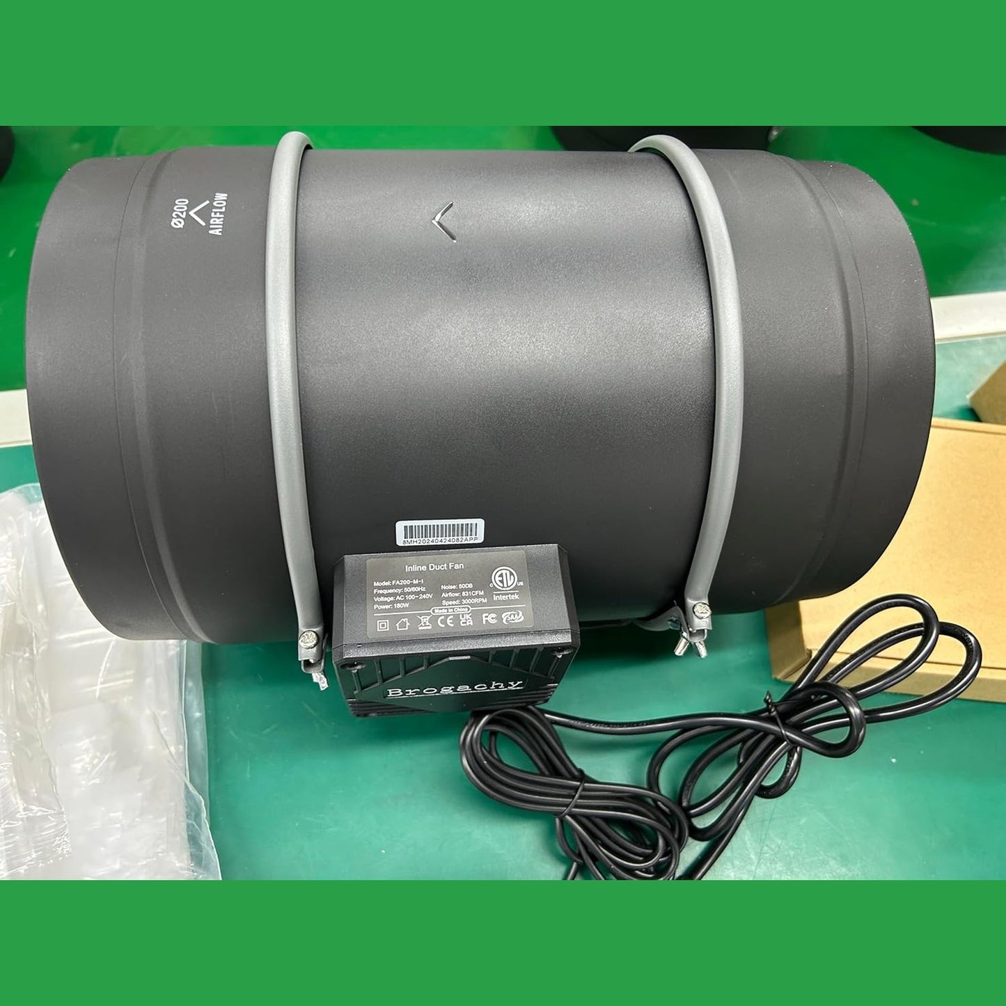 Brogachy 200mm intelligent Inline Duct Fan with Wifi App,Three-phase motor(UK plug) Quiet Exhaust Fan 1413 m³/h,8 Inch Inline Fan for Growth Tent, Hydroponics, Home Use, Ventilation and Exhaust Fan.