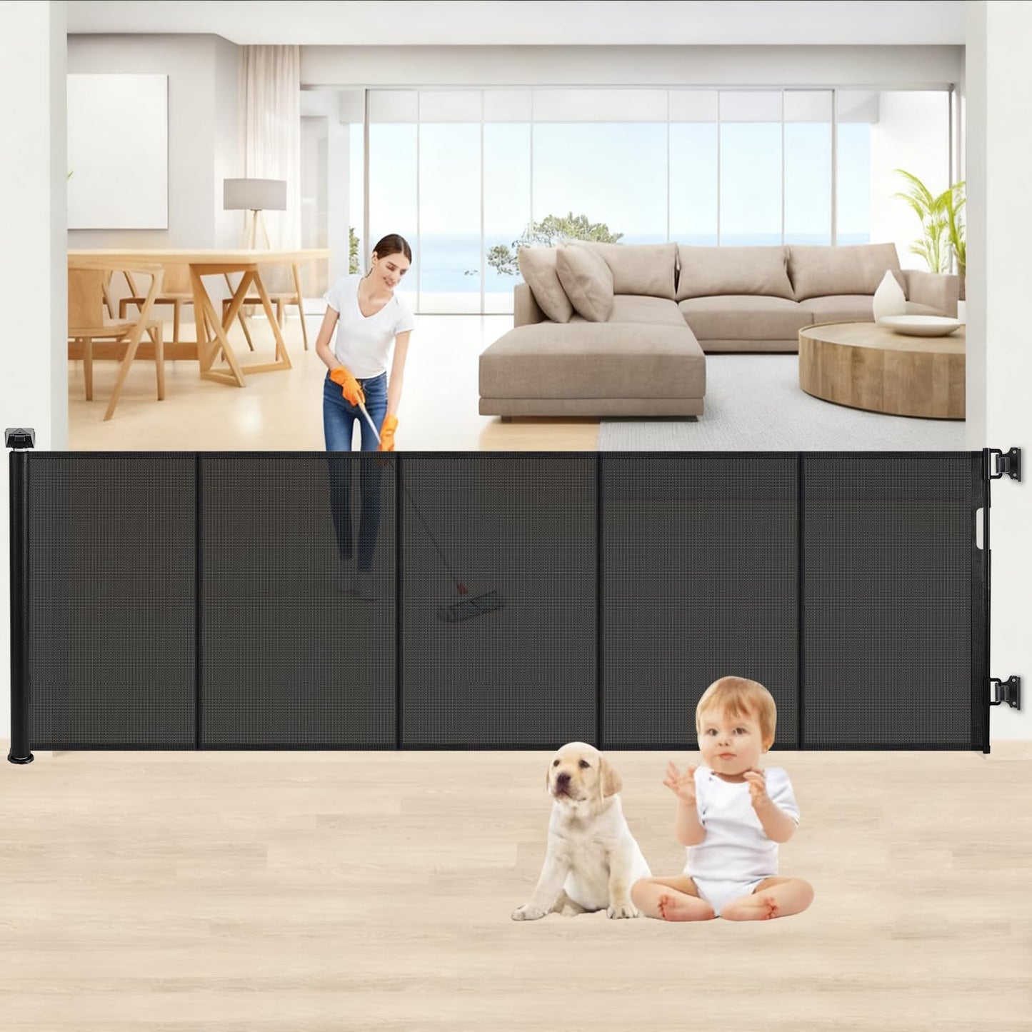 Poarta de siguranta Wodondog ML001B retractabila 150 cm alba