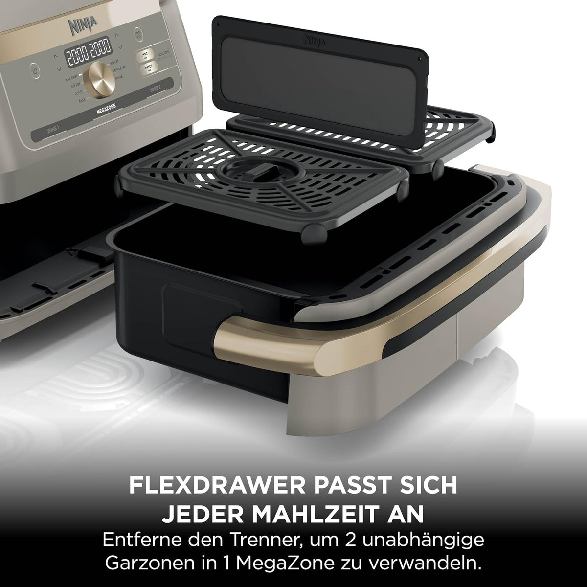Friteuza cu aer cald Ninja Foodi FlexDrawer Dual Zone, 10.4 L, Stone-gold