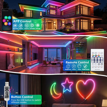 Banda LED 3M RGBIC Neon Rope Light 5V USB IP67 APP Remote