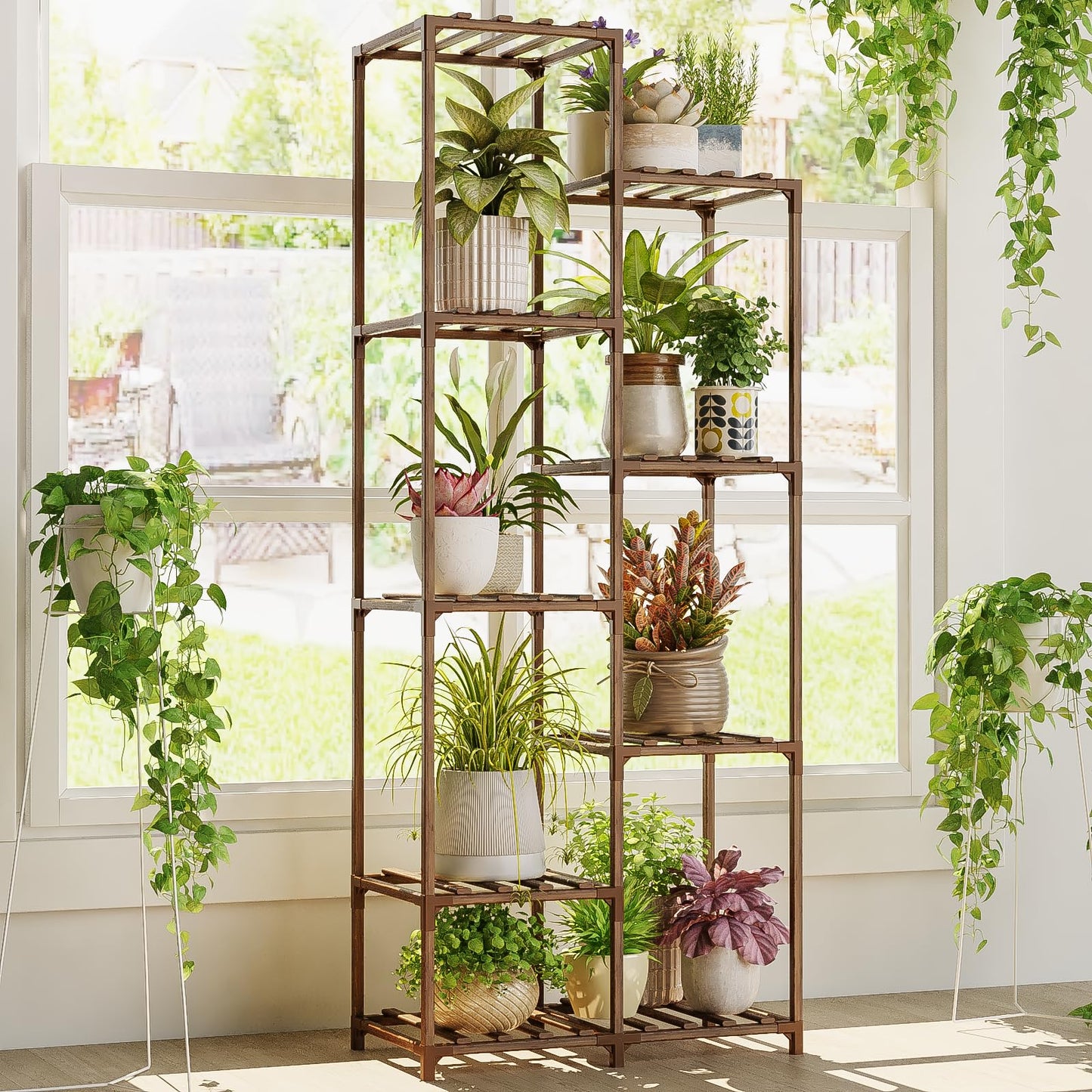 Suport plante Bamworld 7 niveluri lemn bambus pentru interior exterior