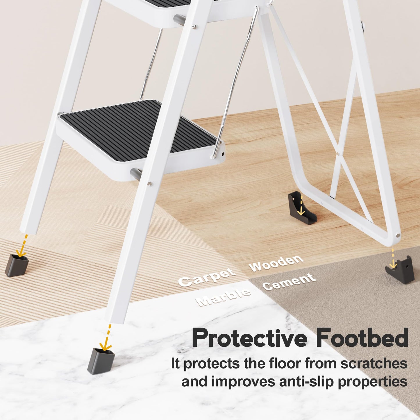 Scara pliabila HBTower KJ0125 2 trepte 150 kg alb