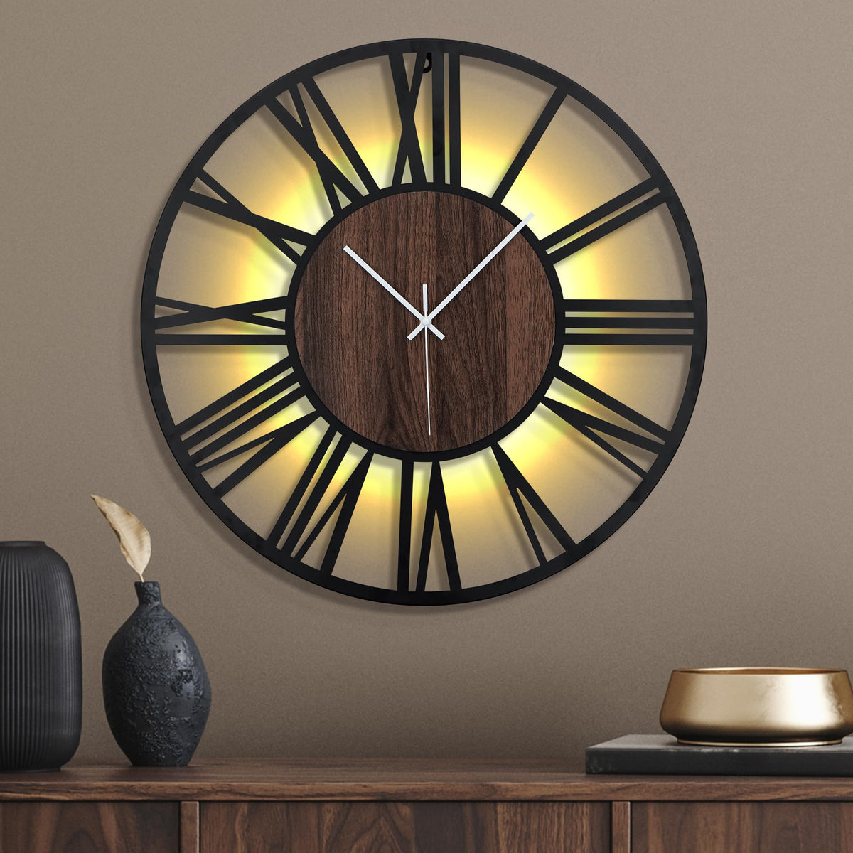 Ceas de perete metalic 24 inch cu senzor lumina si sunet