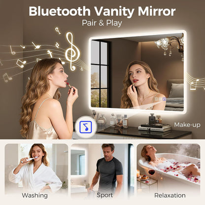 Oglinda de baie STARLEAD cu iluminare reglabila, Bluetooth, 70 x 120 cm, M3017 Madrid Silver