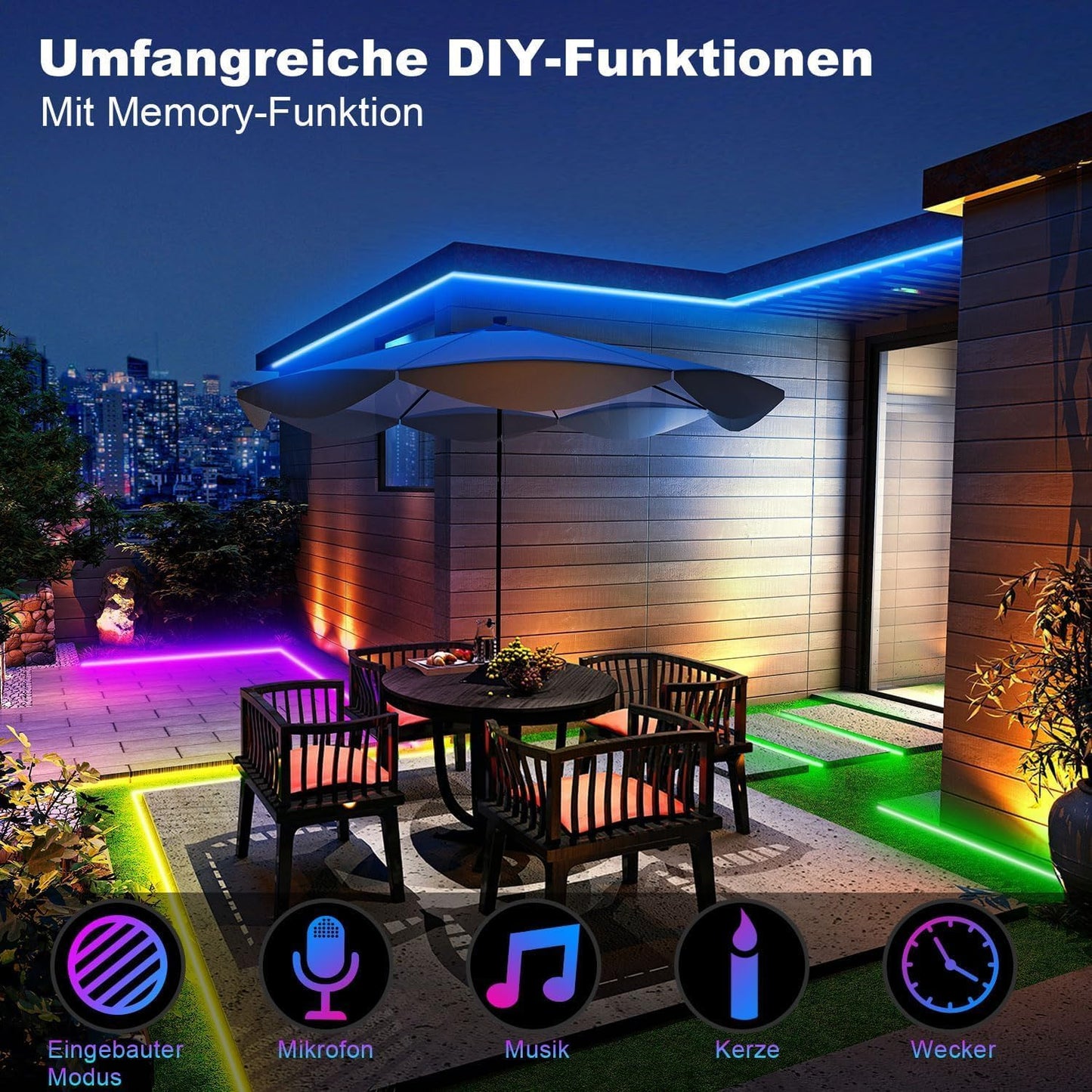TENDIST 14 m IP67 RGB LED Strip Outdoor Waterproof Smart LED Strip Compatible with Alexa and Google Assistant, WiFi Outdoor LED Strip 24 V for Balcony, Festiva, Terrace